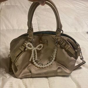 Coach Tan Handbag with Pearl Accent